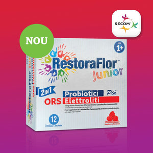 Noul RestoraFlor™ Junior de la Secom®: formula avansata de saruri de rehidratare, bacterii benefice si fibre solubile
