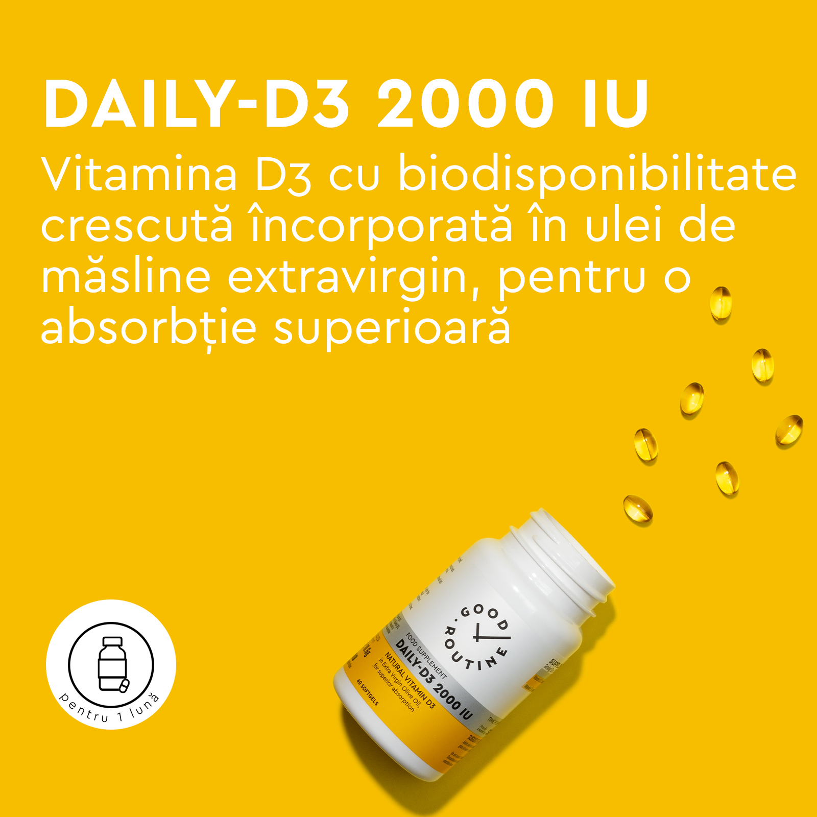 Good Routine Daily D3 Daily-D3 2000IU – GOOD ROUTINE – flacon cu 60 capsule gelatinoase moi ...