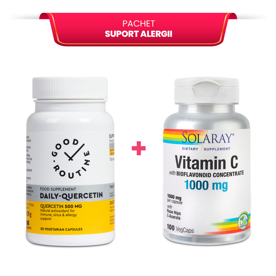 Pachet Suport Alergii: Daily-Quercetin 500mg + Vitamin C 1000mg (adulti) 100 caps veg - Pret promotional