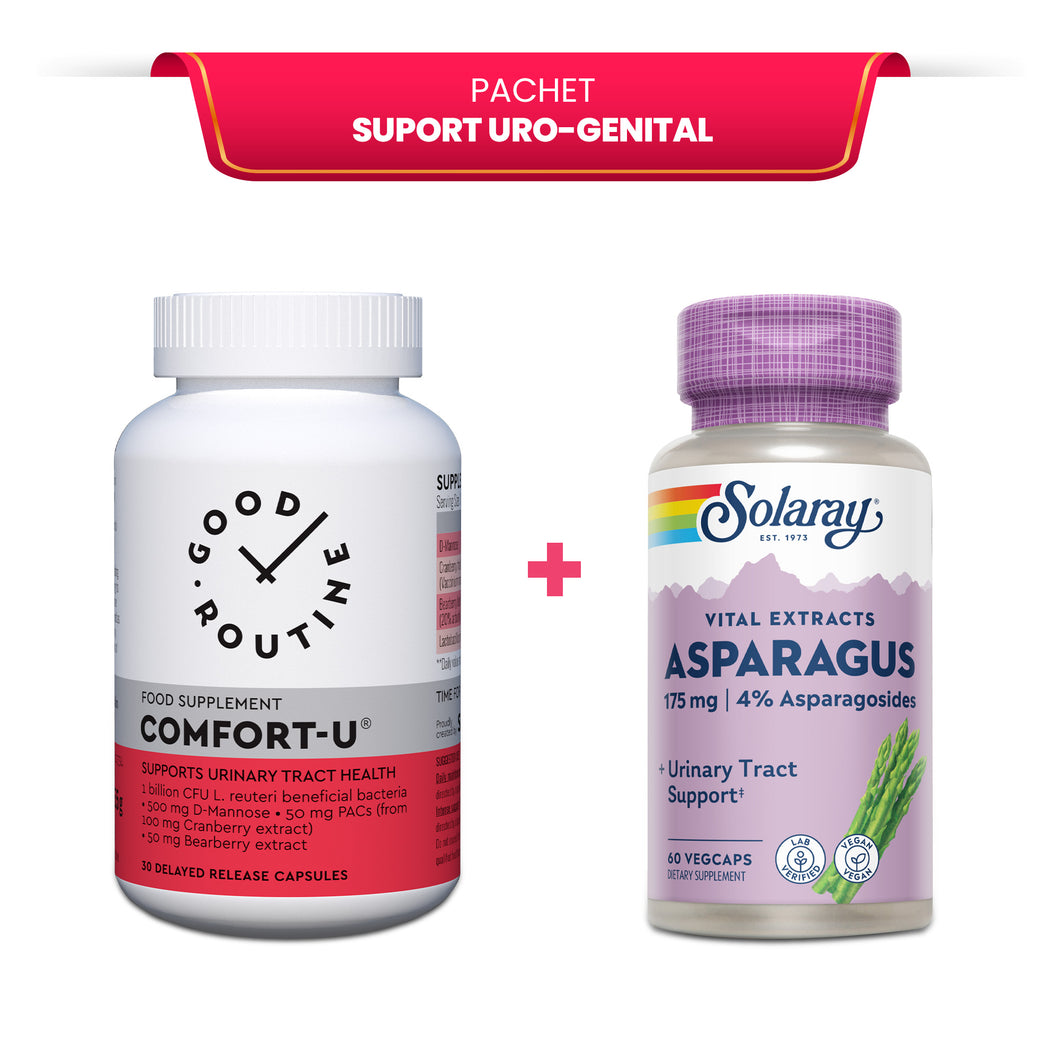 Pachet Suport Uro-Genital - Comfort-U® 30 caps + Asparagus (Sparanghel) 60 caps - Pret promotional